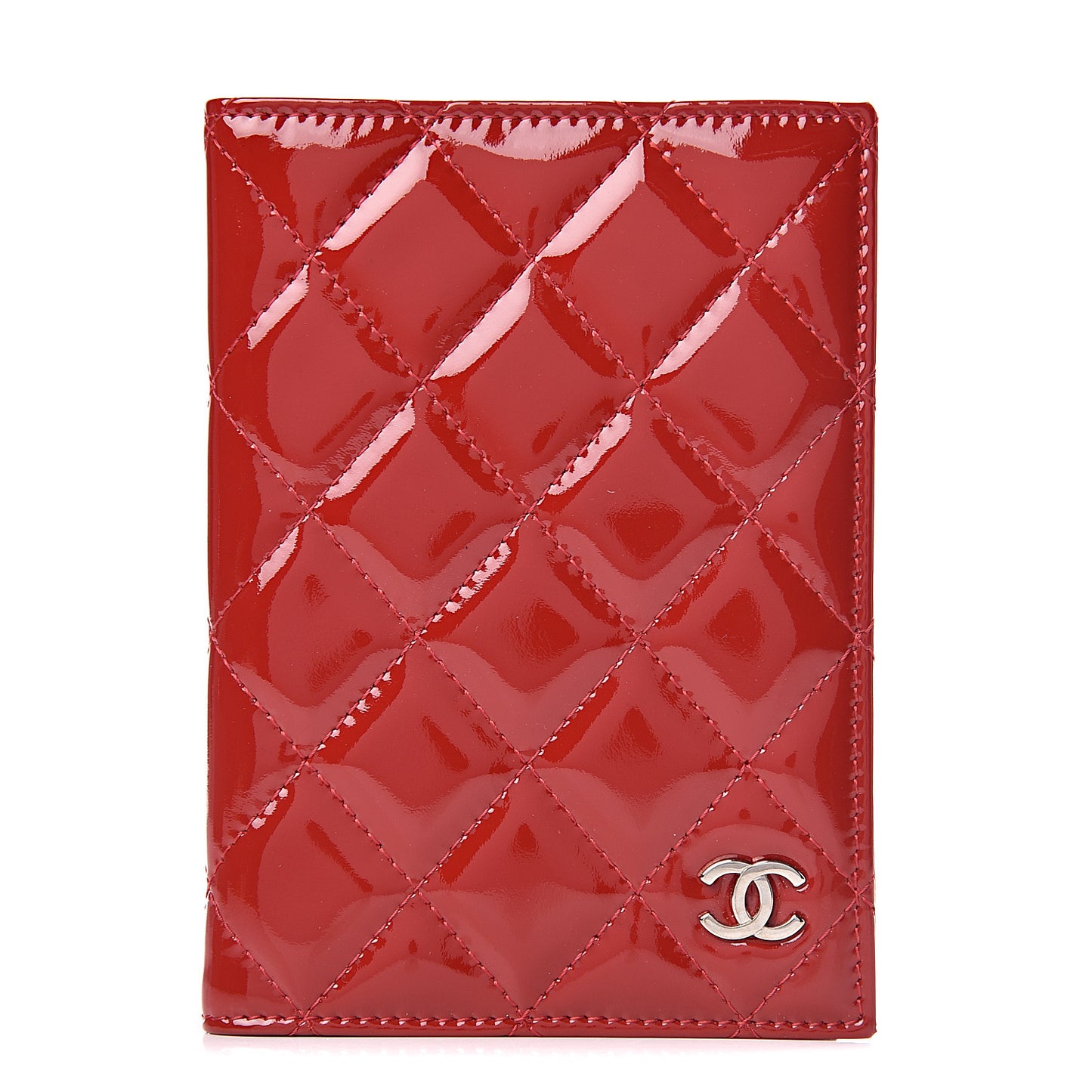Patent Calfskin Quilted Passport Holder Red