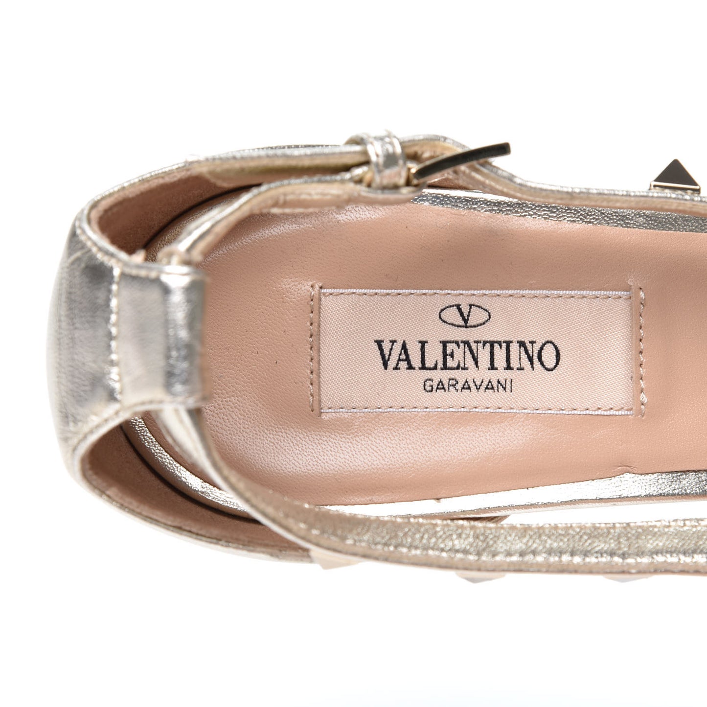 Metallic Nappa Rockstud Cross Strap D'Orsay 55mm Pumps 40 Platino