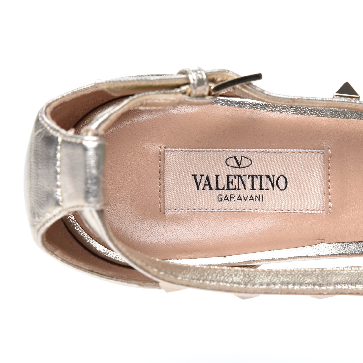 Valentino Garavani Metallic Nappa Rockstud Cross Strap D'Orsay 55mm Pumps 40 Platino 10 of 13