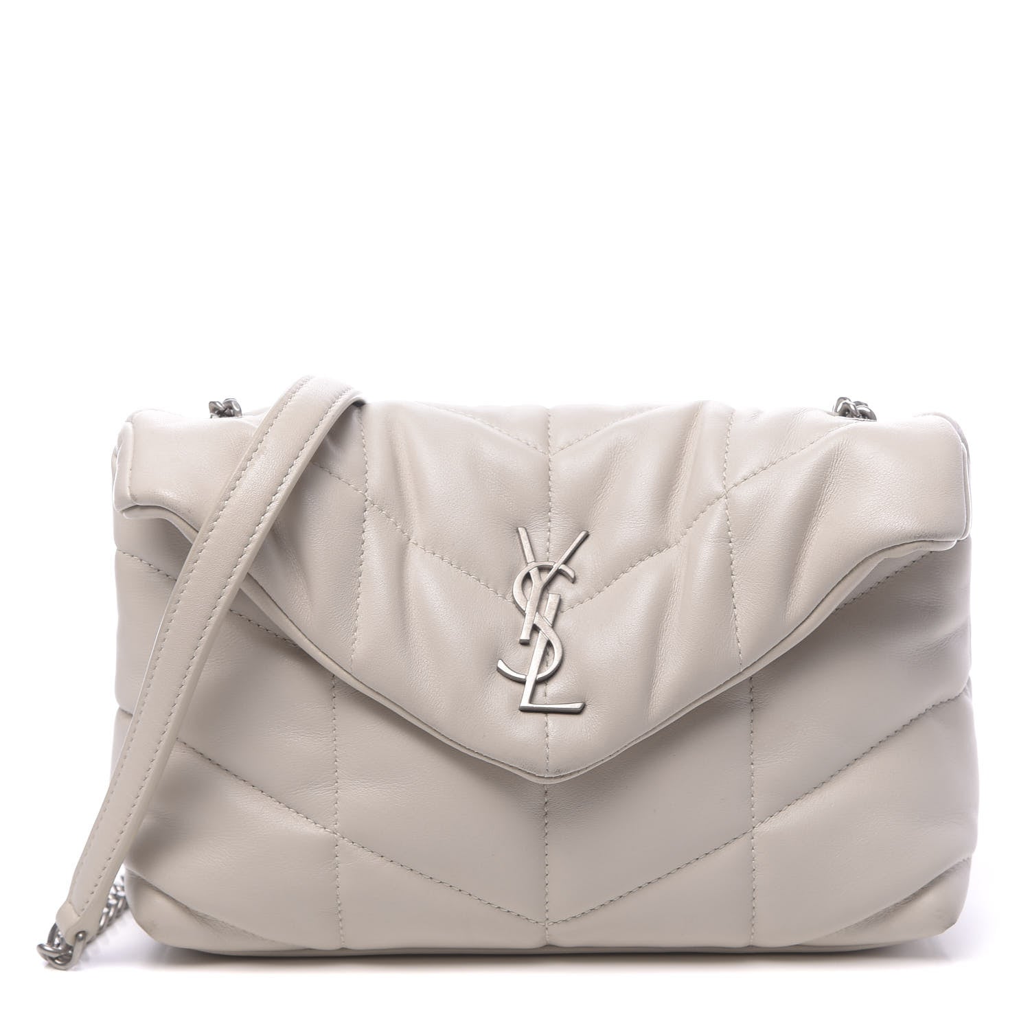 Saint Laurent Lambskin Quilted Toy Loulou Puffer Monogram Chain Satchel Crema Soft 1 of 13