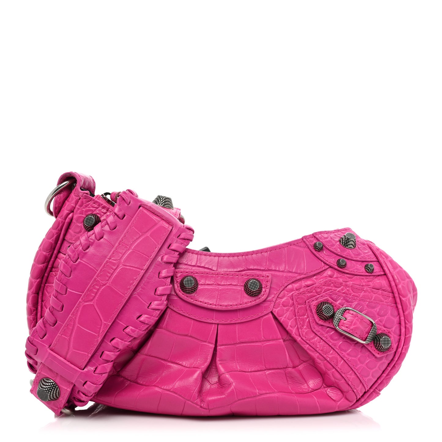 Extra Supple Calfskin Crocodile Embossed XS Le Cagole Shoulder Bag Lipstick Pink