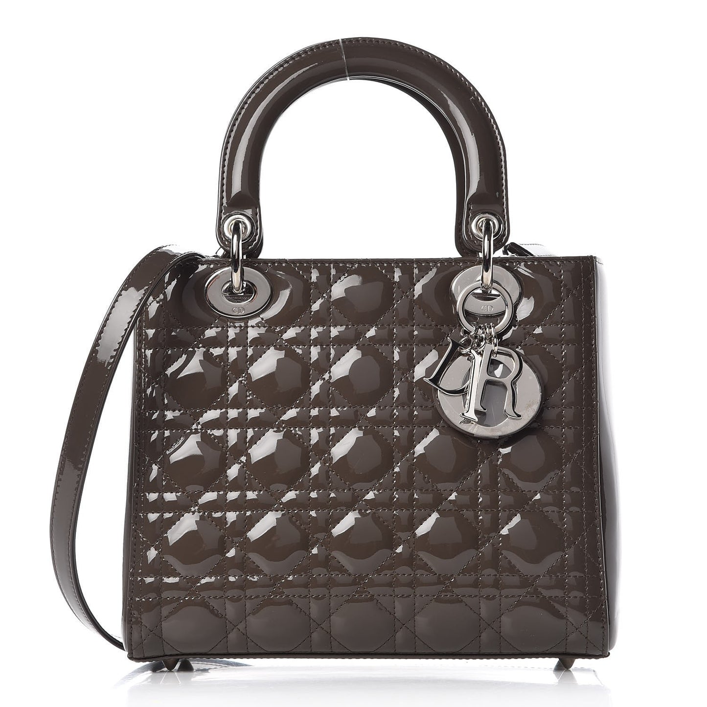 Patent Cannage Medium Lady Dior Dark Brown