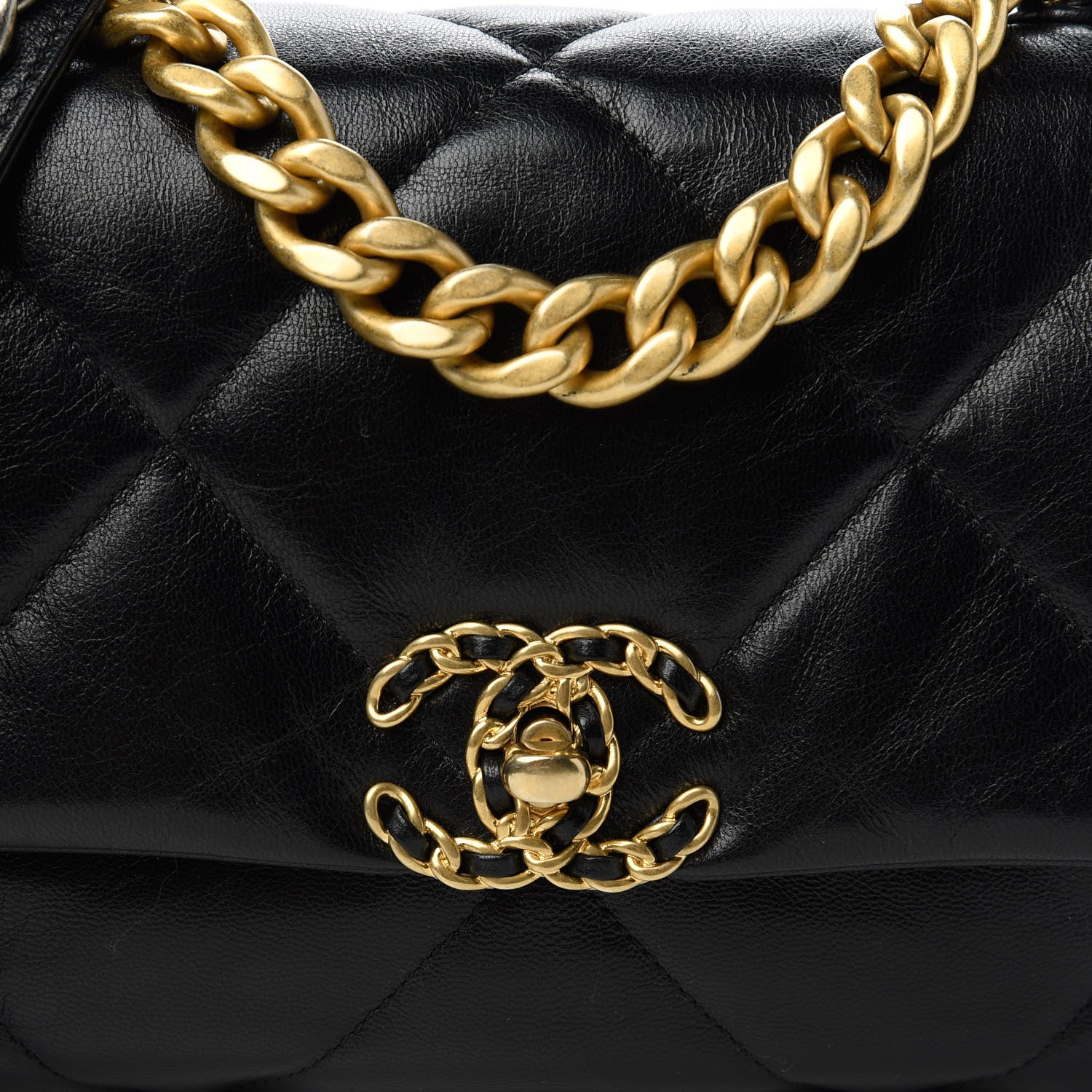 Chanel Shiny Goatskin Quilted Medium Chanel 19 Flap Black