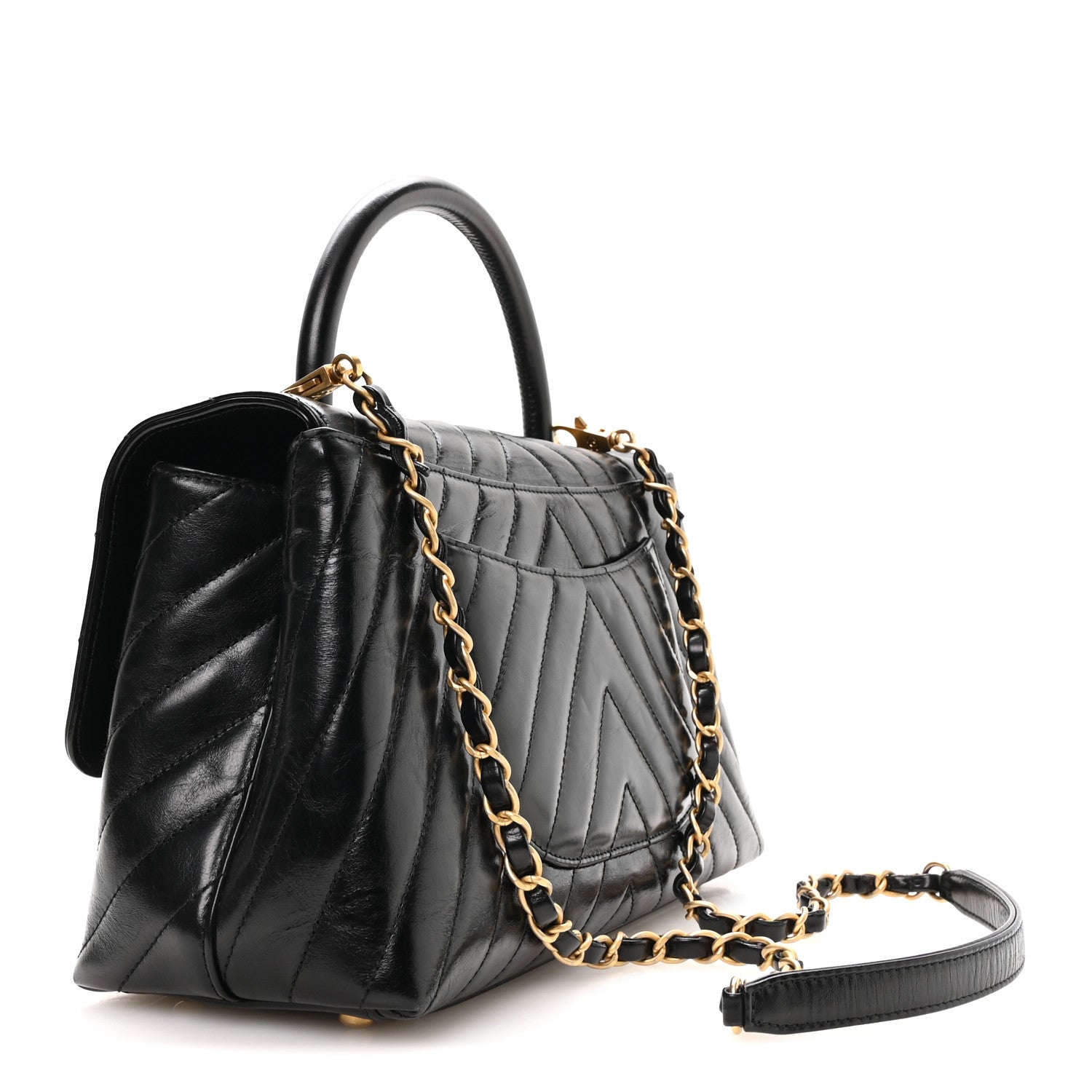 Chanel Aged Calfskin Chevron Quilted Small Coco Handle Flap Black 3 of 11