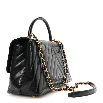 Chanel Aged Calfskin Chevron Quilted Small Coco Handle Flap Black 3 of 11