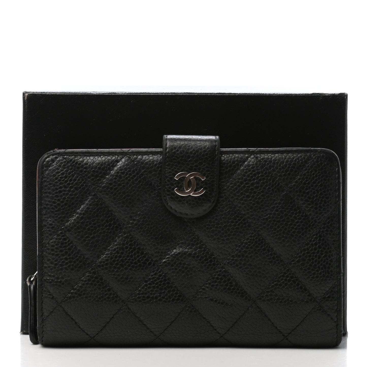 Caviar Quilted Zipped Pocket Wallet Black