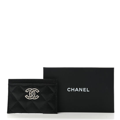 Chanel Caviar Quilted Crystal Card Holder Black 9 of 9