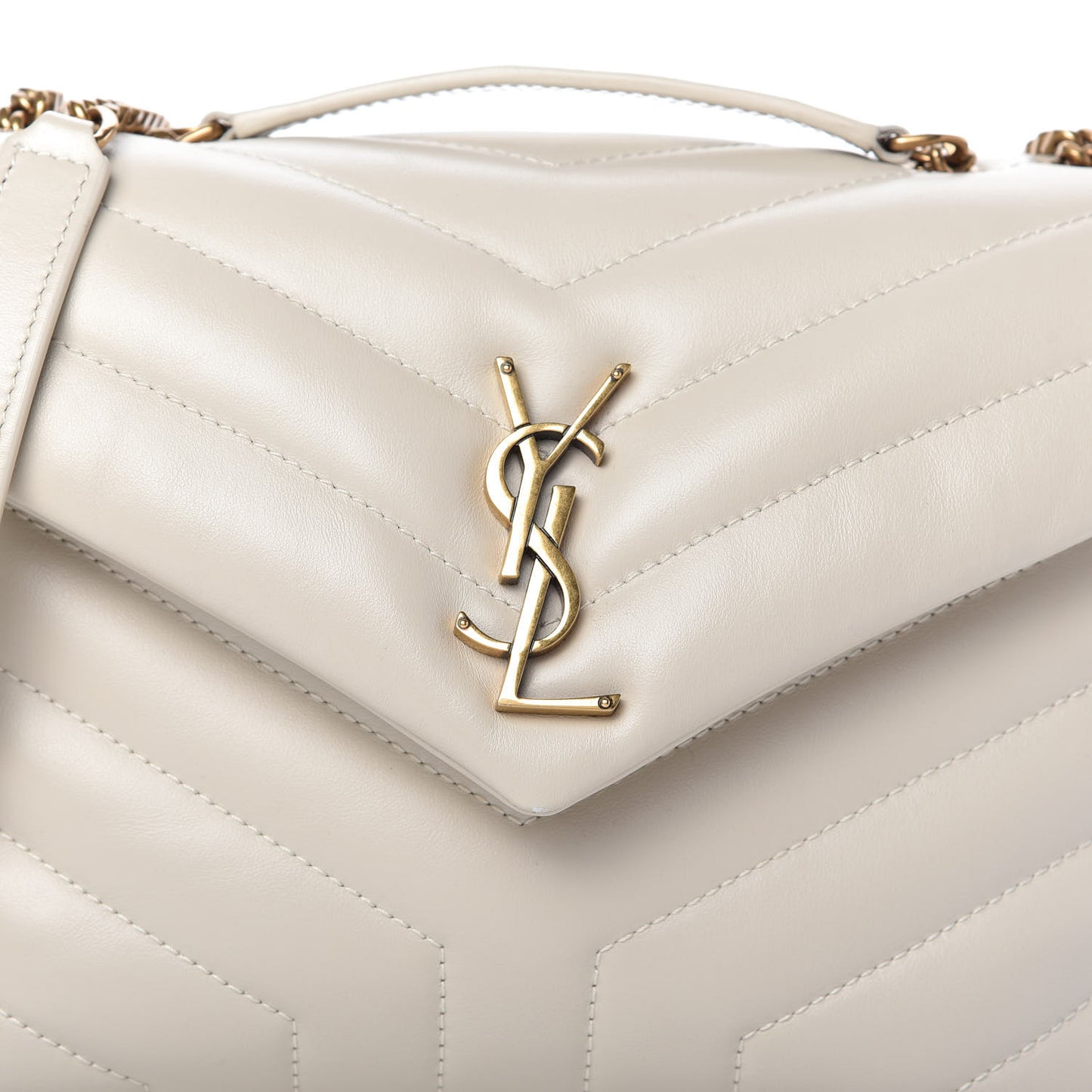 Calfskin Y Quilted Monogram Small Loulou Chain Satchel Ivory