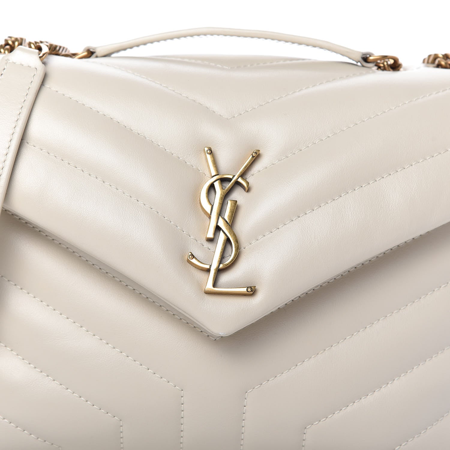 Saint Laurent Calfskin Y Quilted Monogram Small Loulou Chain Satchel Ivory 9 of 9