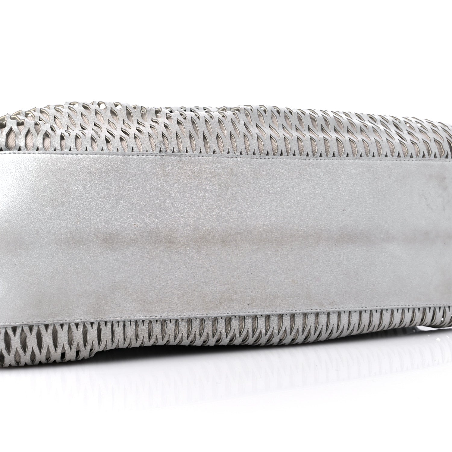 Chanel Calfskin Laser Cut Perforated CC Tote Silver 13 of 16