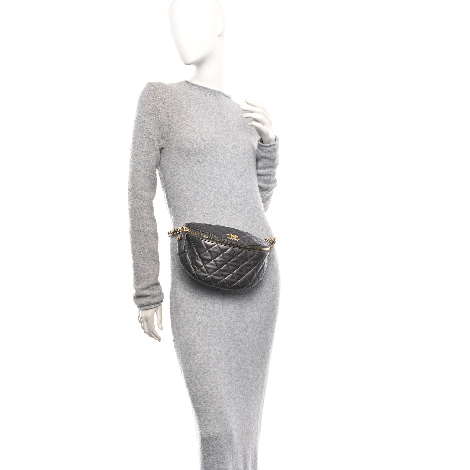 Chanel Metallic Calfskin Pearl Quilted CC Belt Bag Ruthenium 2 of 11