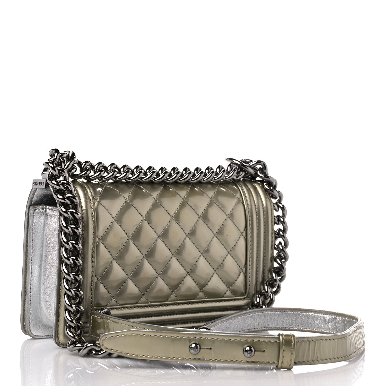 Chanel Metallic Patent Calfskin Quilted Small Boy Flap Silver 2 of 15