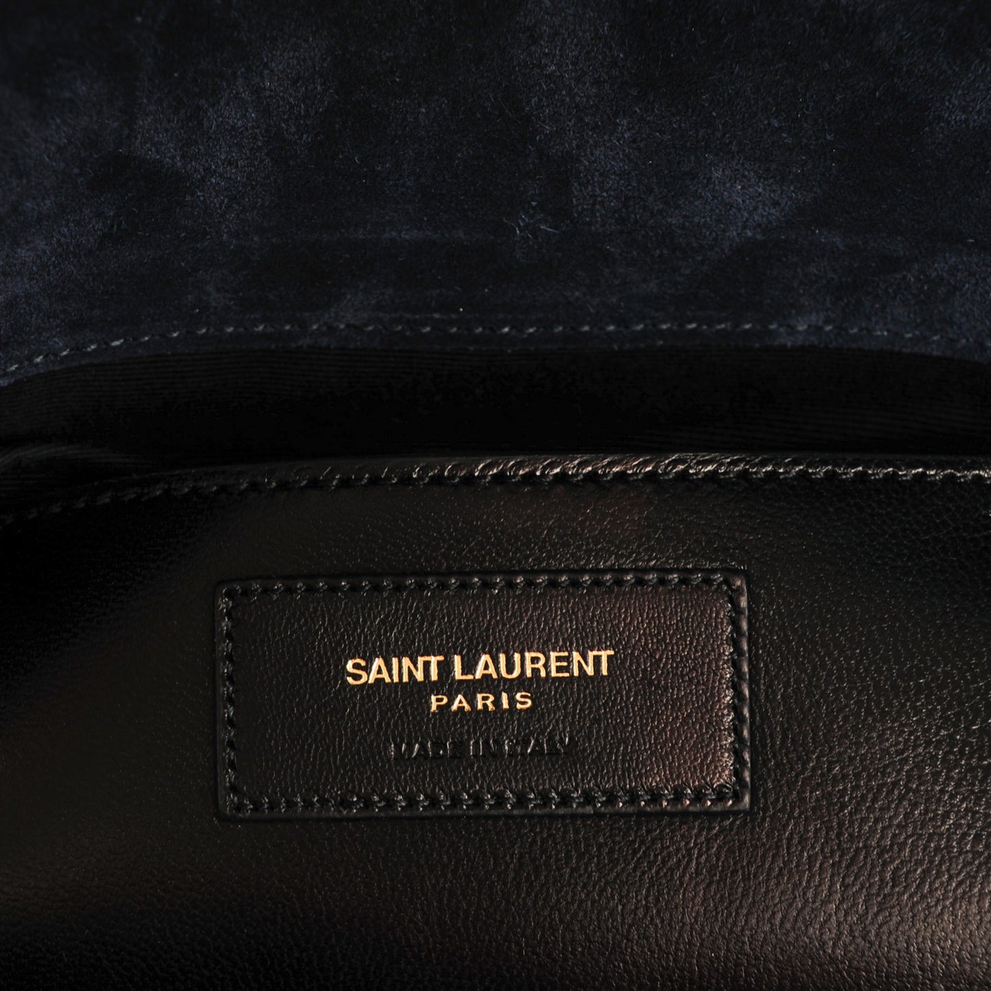Suede Mixed Matelasse Triquilt Large Monogram Envelope Satchel Navy Blue