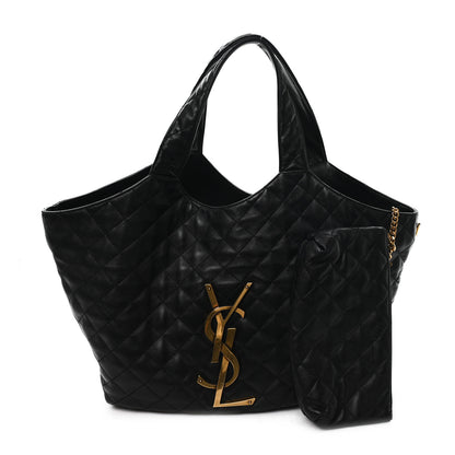 Saint Laurent Lambskin Quilted Maxi Icare Shopping Tote Black 2 of 12