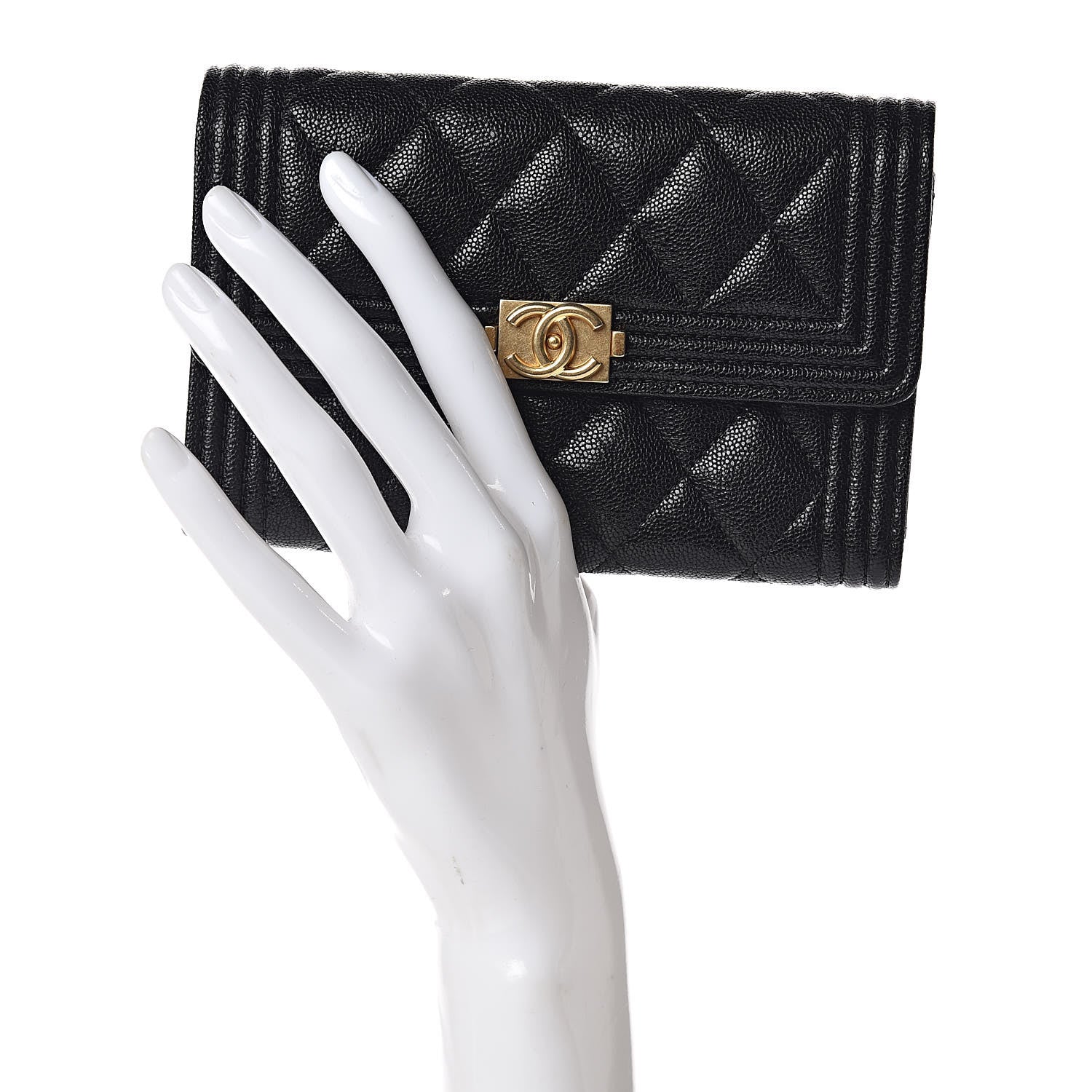 Chanel Caviar Quilted Medium Boy Flap Wallet Black 2 of 9
