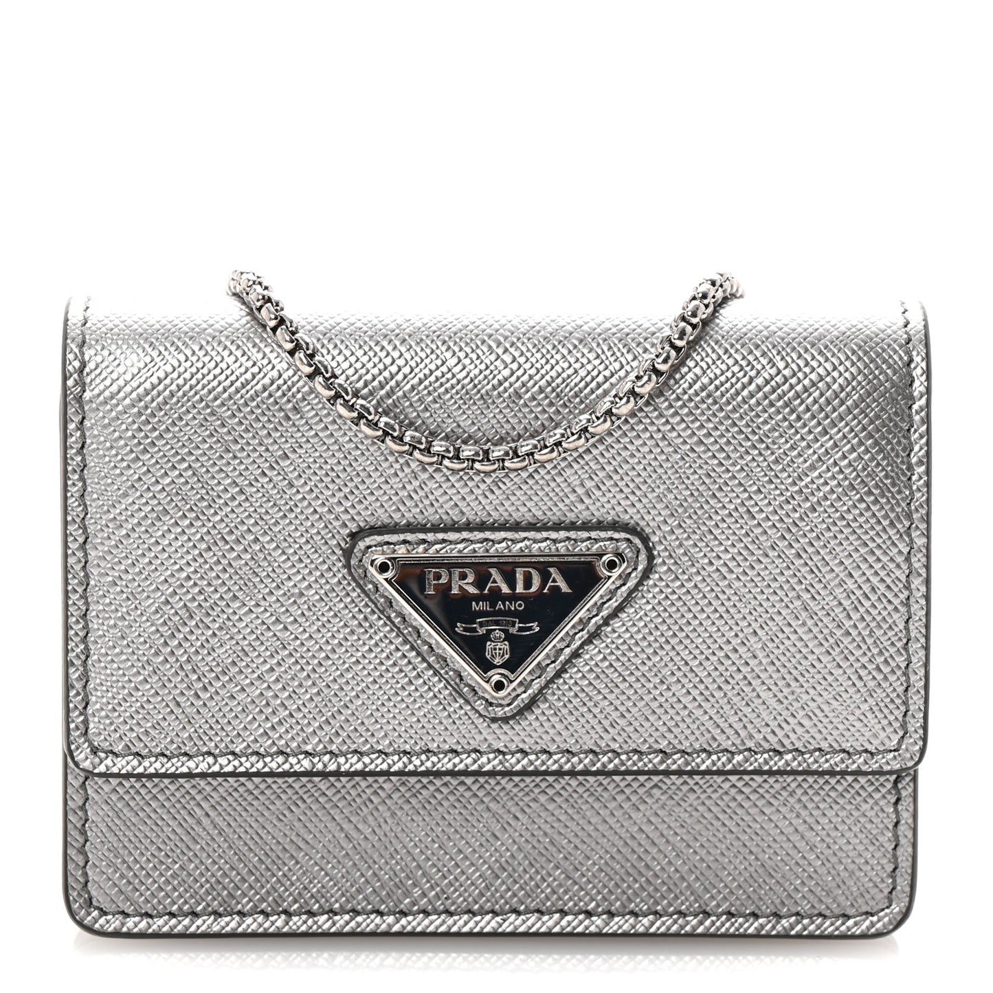 Metallic Saffiano Triangle Accordion Card Case with Chain Cromo