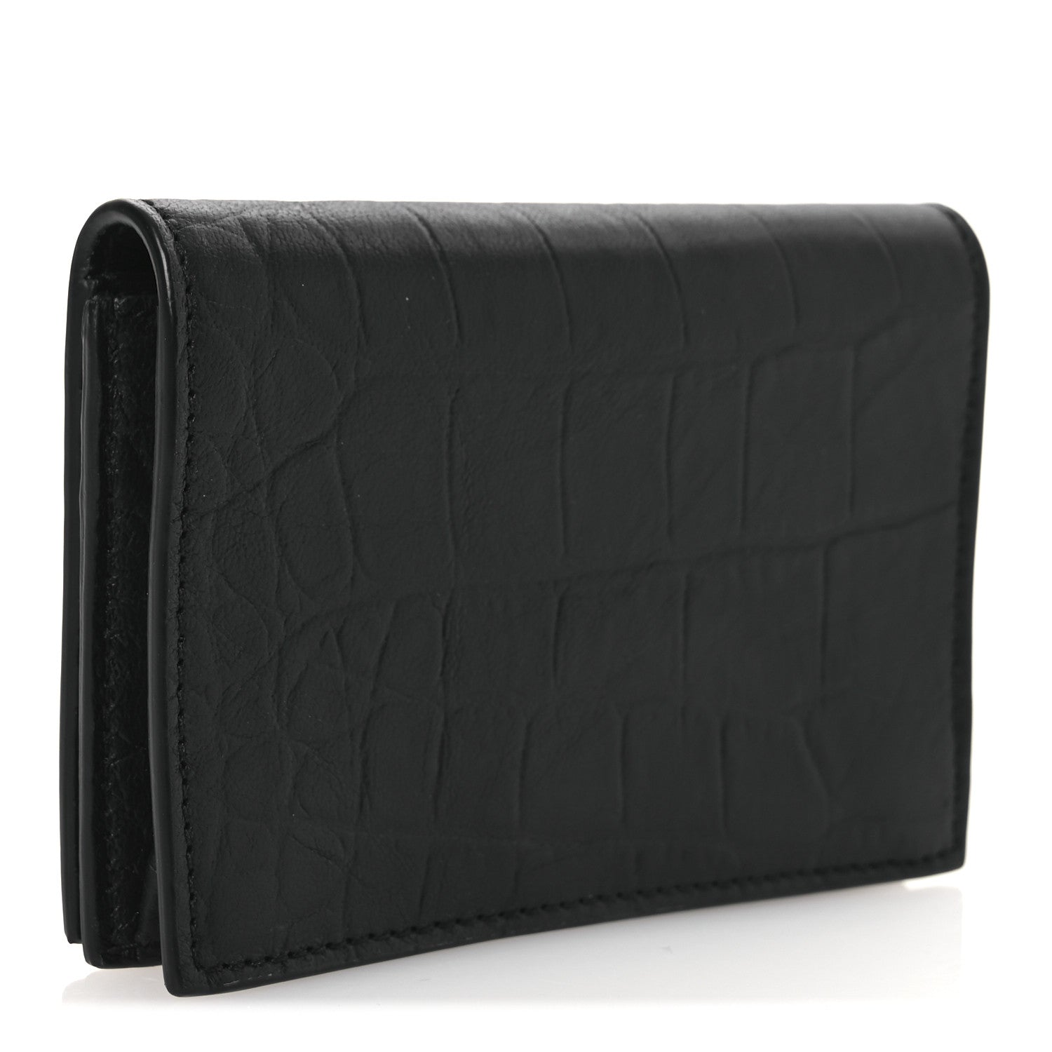 Saint Laurent Calfskin Crocodile Embossed Monogram Monochrome Business Card Holder Black 3 of 9