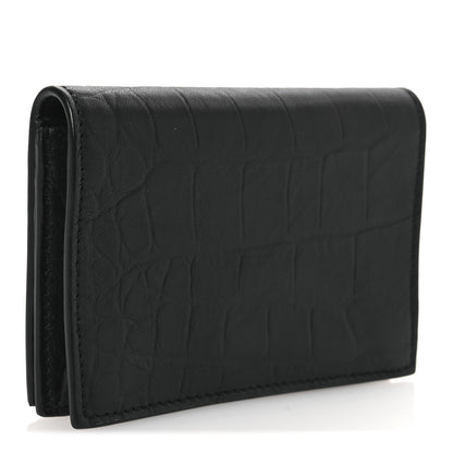 Saint Laurent Calfskin Crocodile Embossed Monogram Monochrome Business Card Holder Black 3 of 9