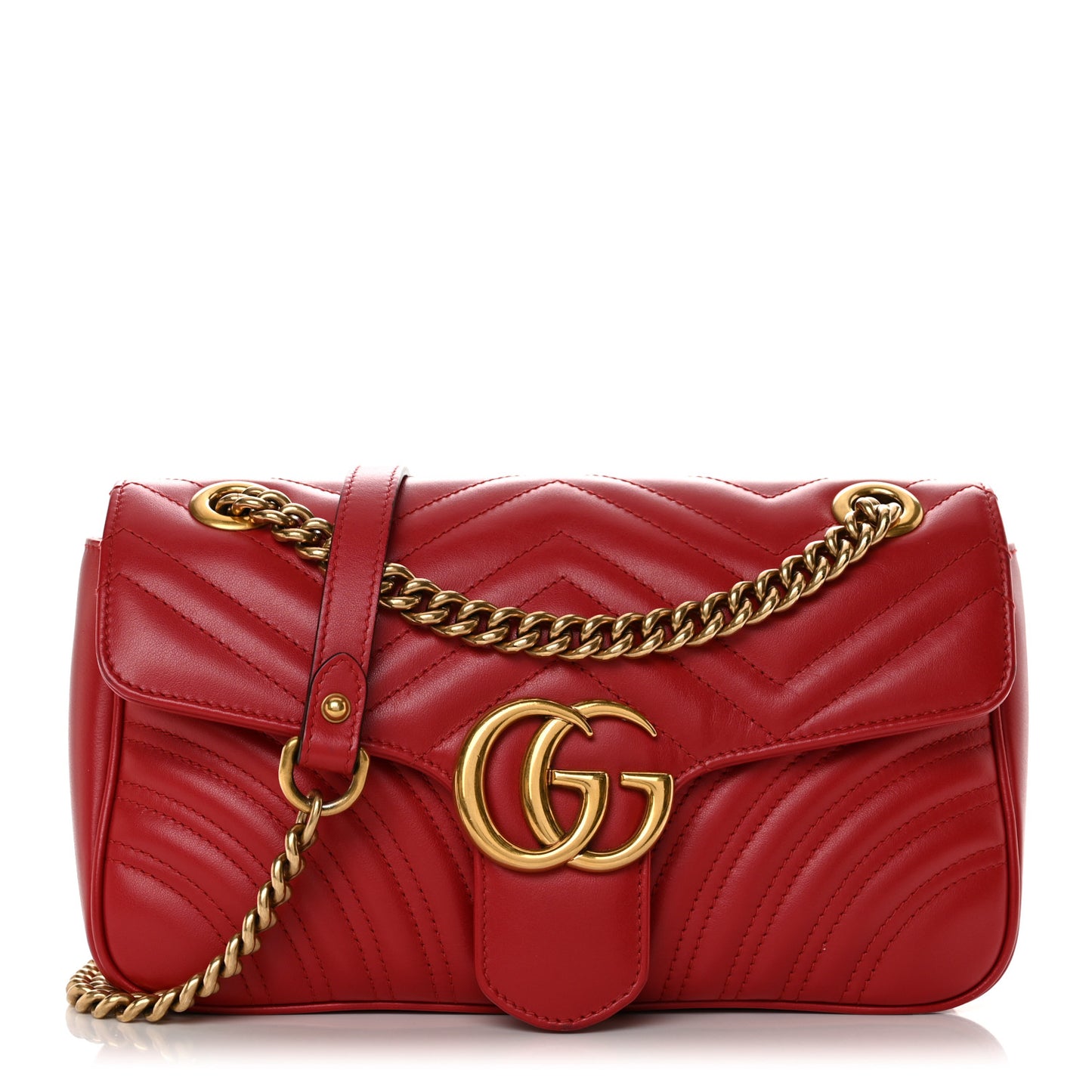 Calfskin Matelasse Small GG Marmont Shoulder Bag Hibiscus Red