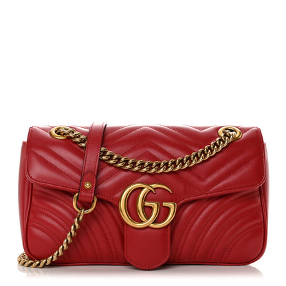 Gucci Calfskin Matelasse Small GG Marmont Shoulder Bag Hibiscus Red 1 of 10