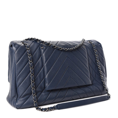 Chanel Calfskin Chevron Quilted XXL Travel Flap Bag Blue 3 of 10
