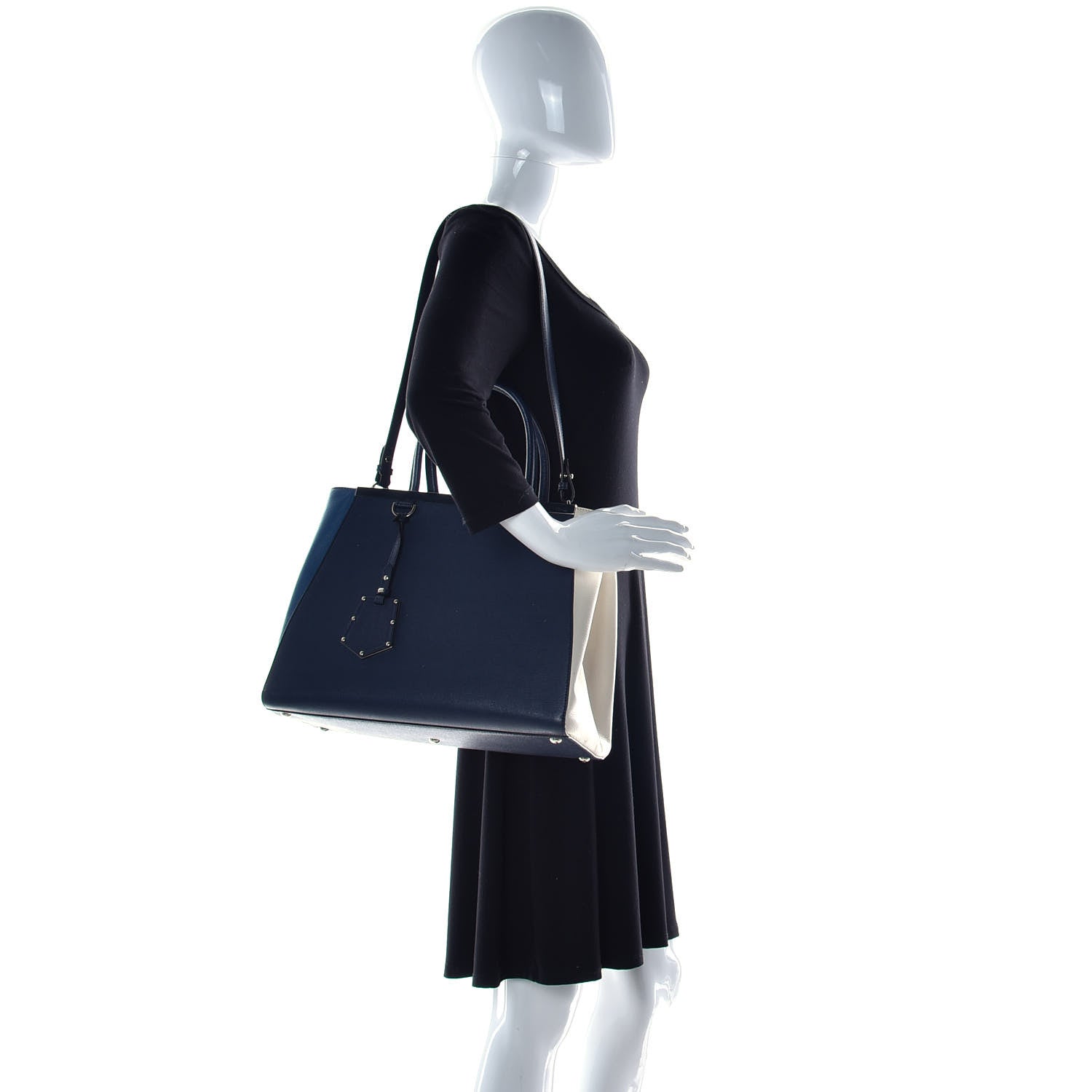 Fendi Vitello Elite Colorblock Regular 2Jours Tote Blackboard Cobalto White 3 of 13