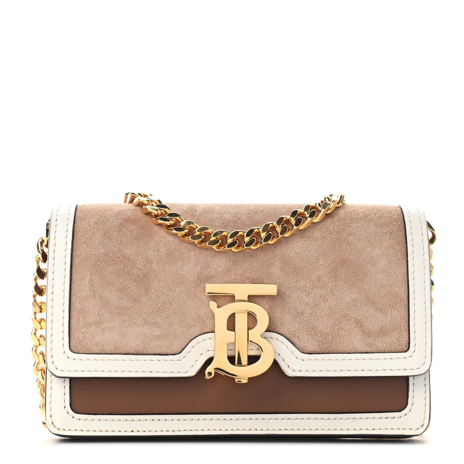 Burberry Suede Calfskin Large Jessie Chain TB Bag Biscuit 1 of 8