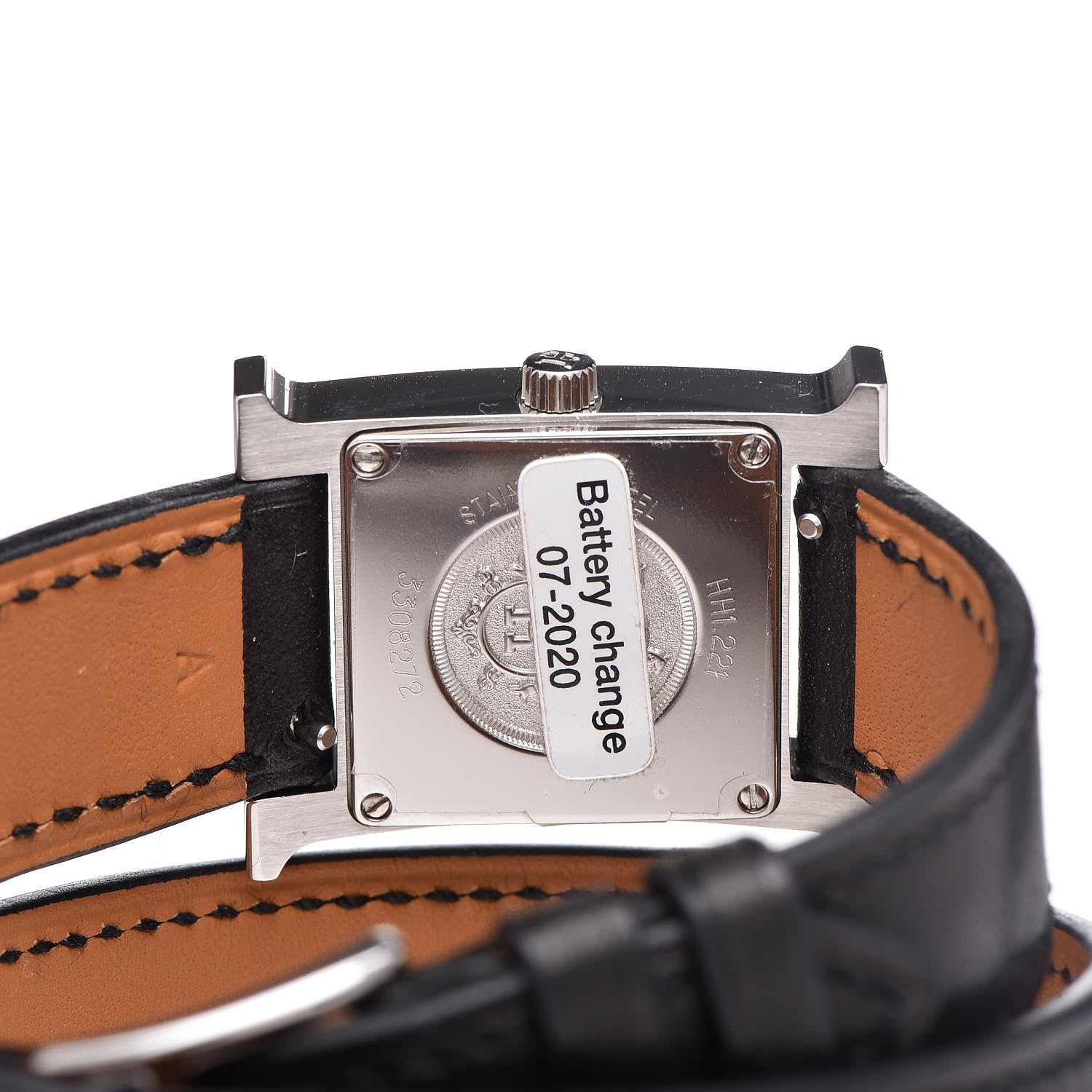 Hermes Stainless Steel Barenia Lacquer 21mm Heure H Hour Double Tour Quartz Watch Noir 5 of 8