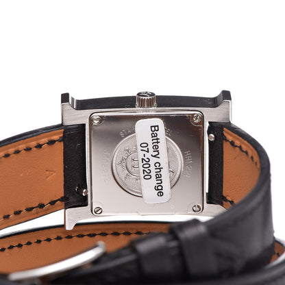 Hermes Stainless Steel Barenia Lacquer 21mm Heure H Hour Double Tour Quartz Watch Noir 5 of 8