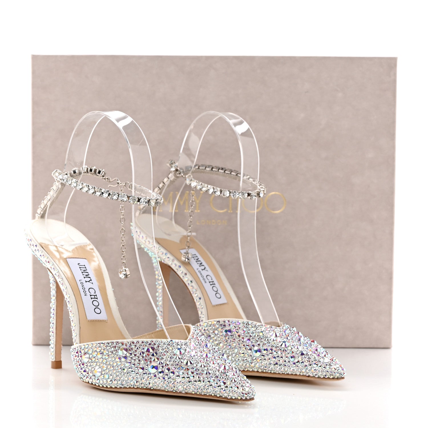 Jimmy Choo Satin Crystal Saeda 100 Pumps 38 Ivory 8 of 8