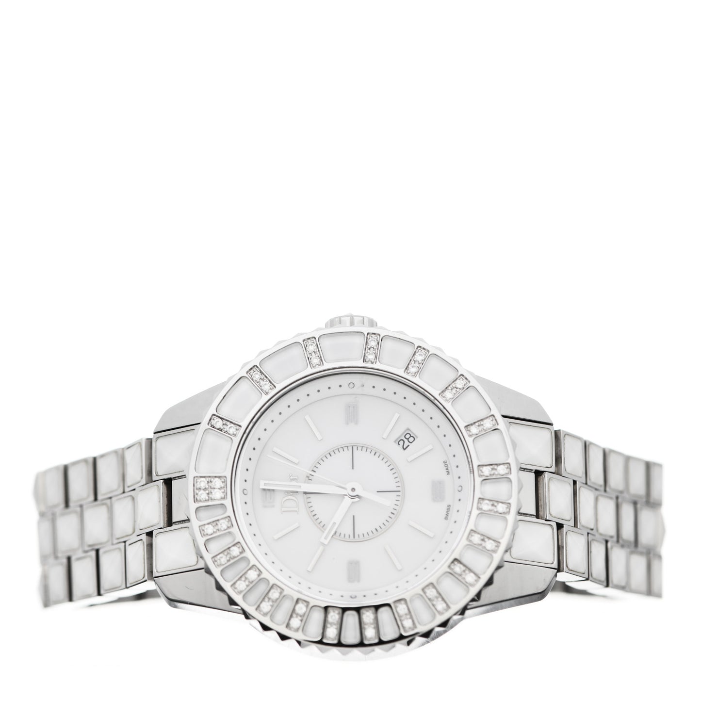 Stainless Steel Diamond Sapphire 33mm Christal Quartz Watch White