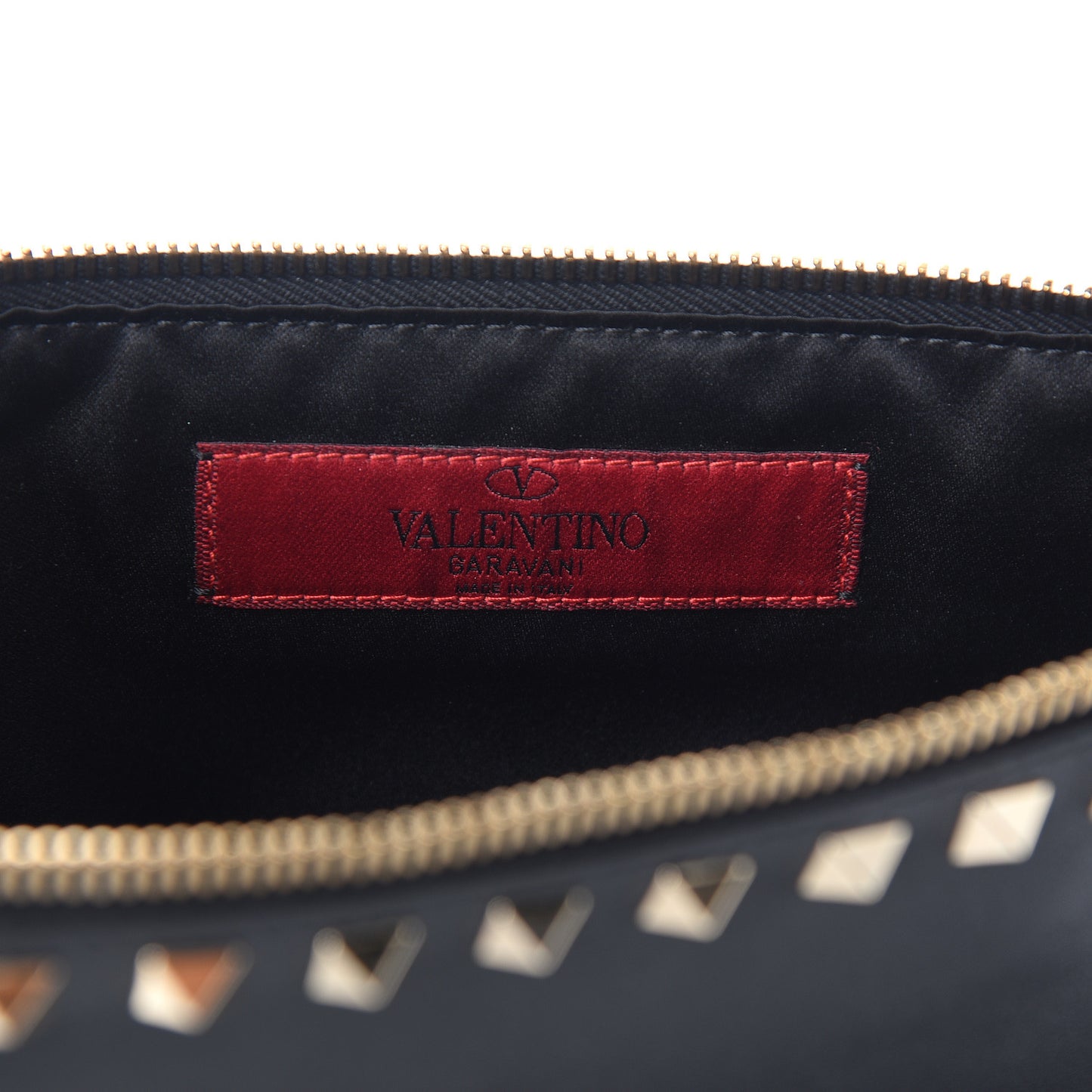 Vitello Large Rockstud Zip Pouch Black