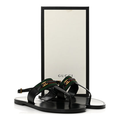 Gucci Jakarta Lifford Calfskin Web Interlocking G Thong Sandals 37.5 Black 9 of 9