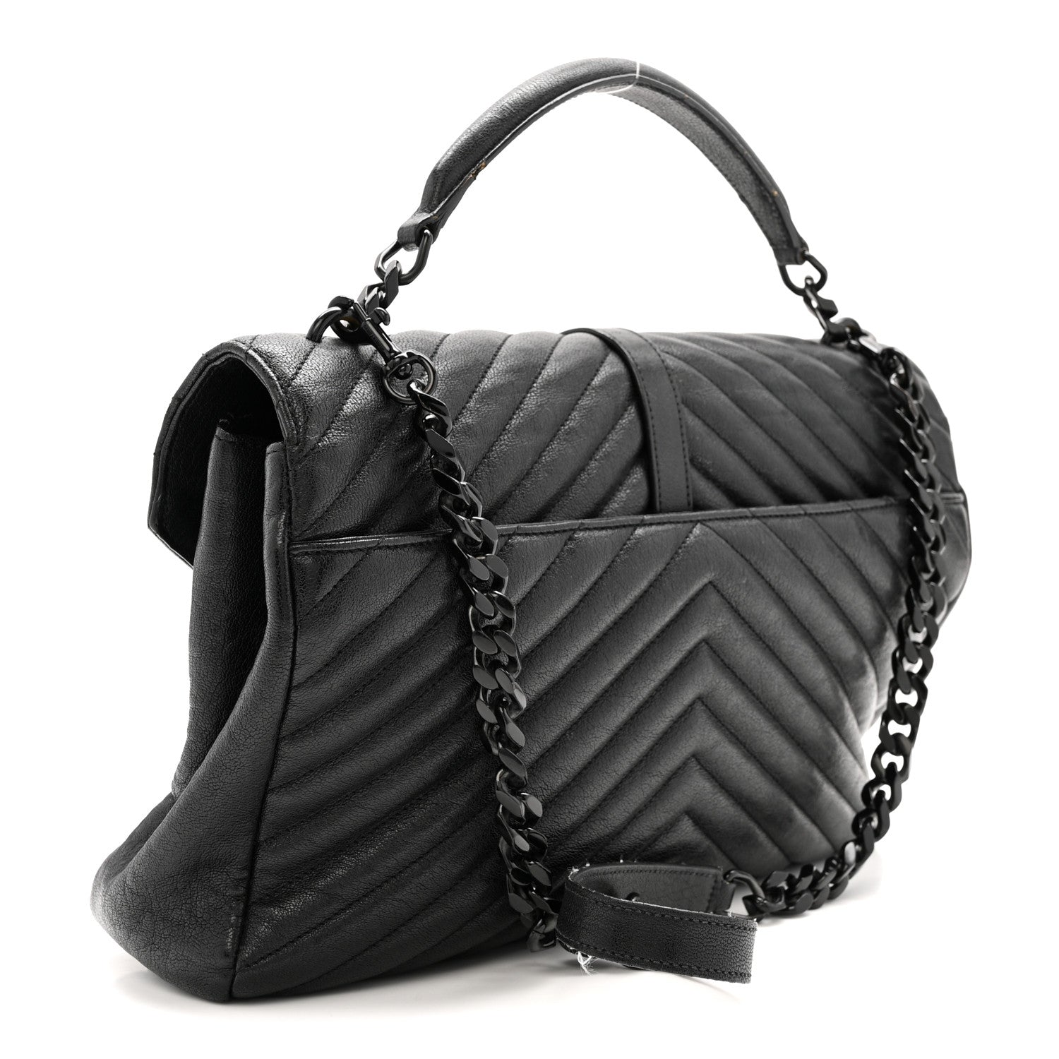 Saint Laurent Sheepskin Matelasse Chevron Monogram Monochrome Large College Satchel Black 3 of 14