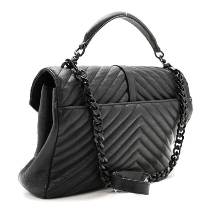Saint Laurent Sheepskin Matelasse Chevron Monogram Monochrome Large College Satchel Black 3 of 14