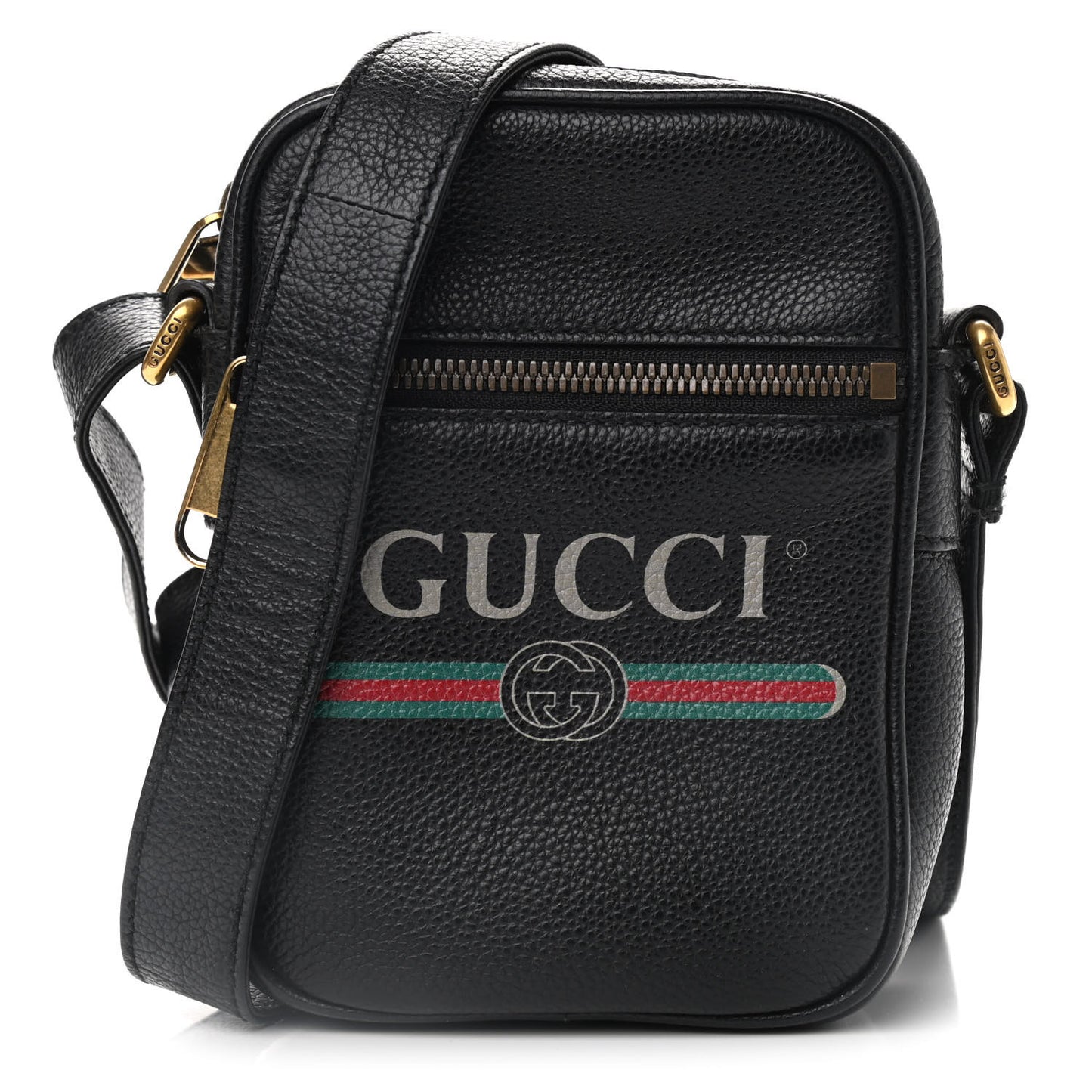 Grained Calfskin Mini Logo Messenger Bag Black