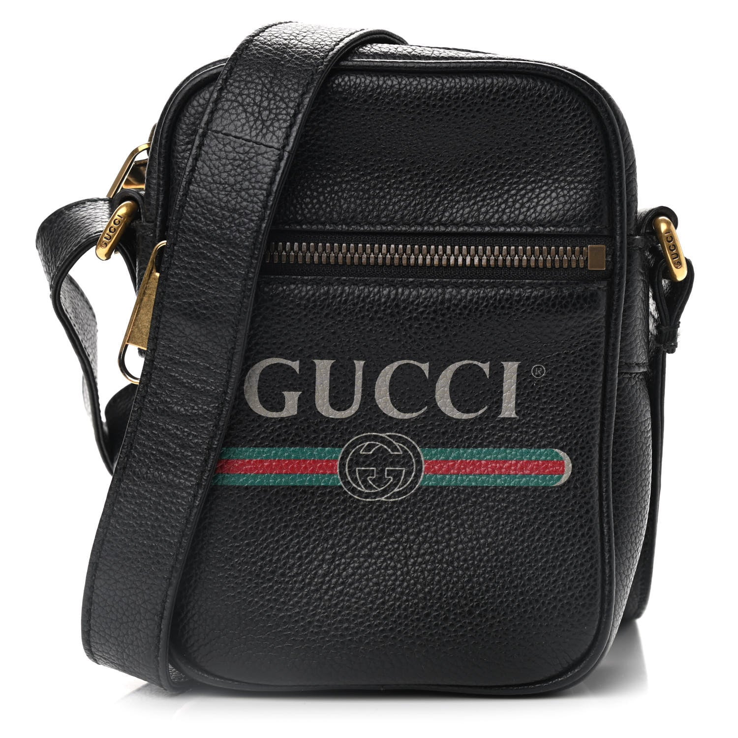 Gucci Grained Calfskin Mini Logo Messenger Bag Black 1 of 10