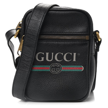 Gucci Grained Calfskin Mini Logo Messenger Bag Black 1 of 10