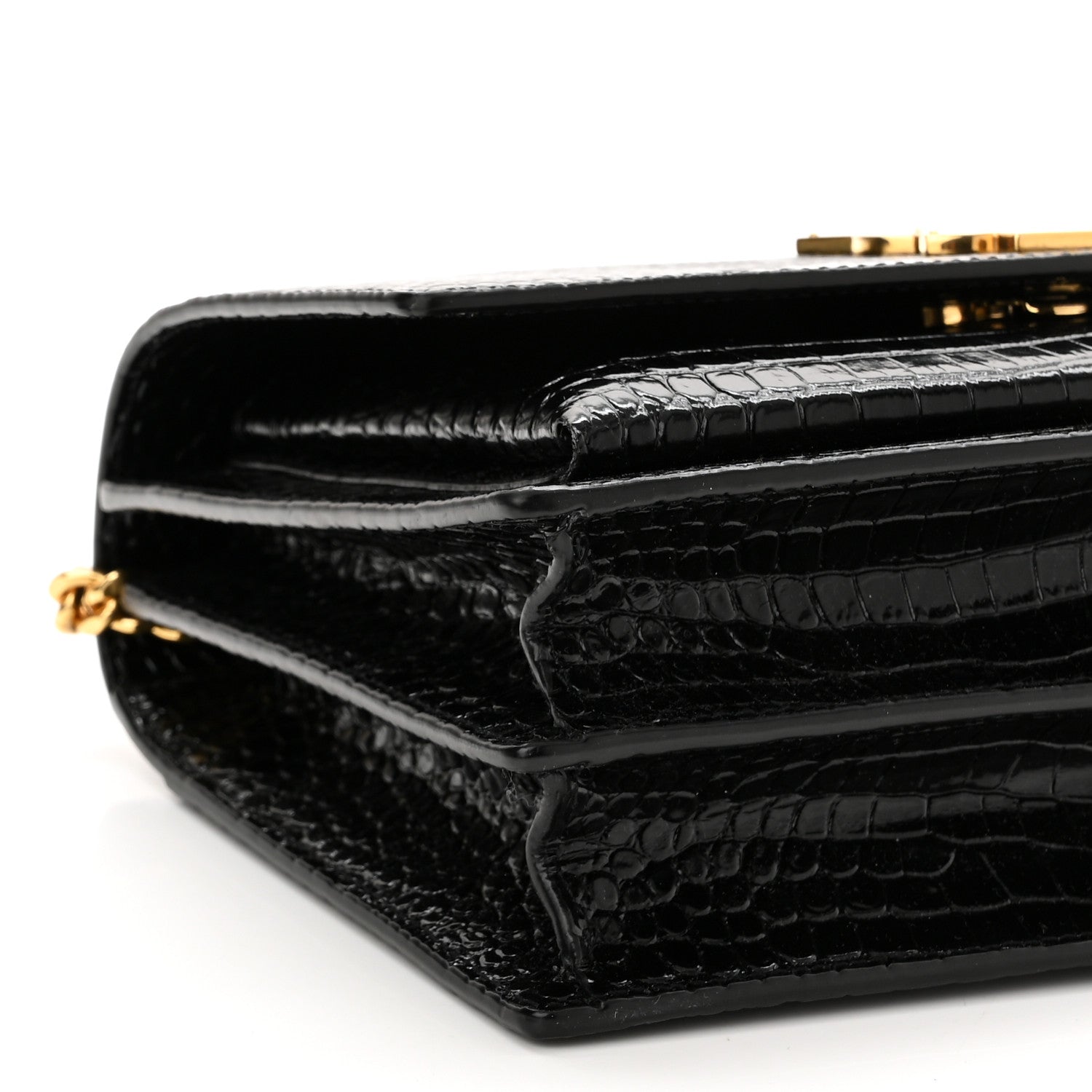 Saint Laurent Calfskin Crocodile Embossed Medium Monogram Sunset Black 10 of 11
