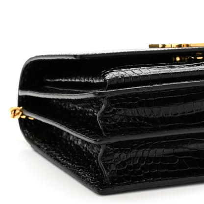 Saint Laurent Calfskin Crocodile Embossed Medium Monogram Sunset Black 10 of 11