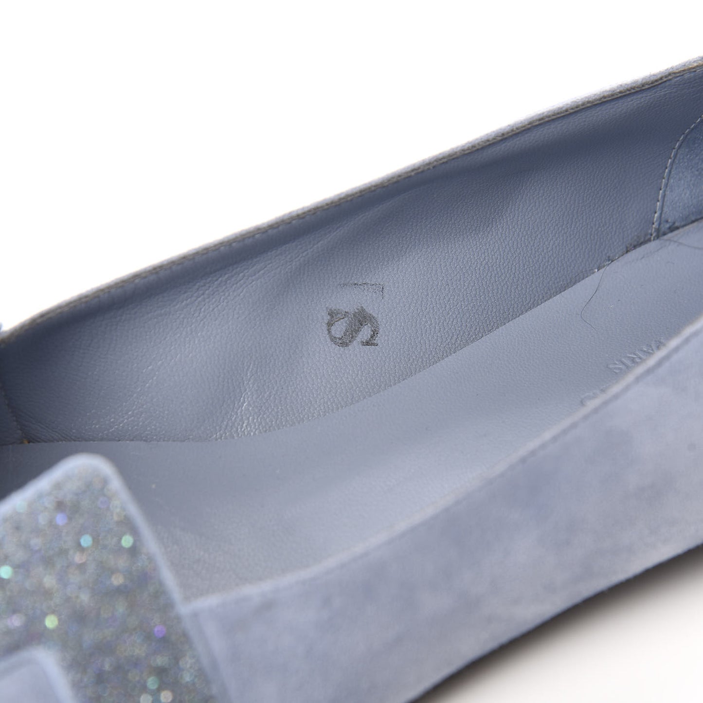Suede Goatskin Crystal Powdered Nice Ballerina Flats 38 Bleu Glacier