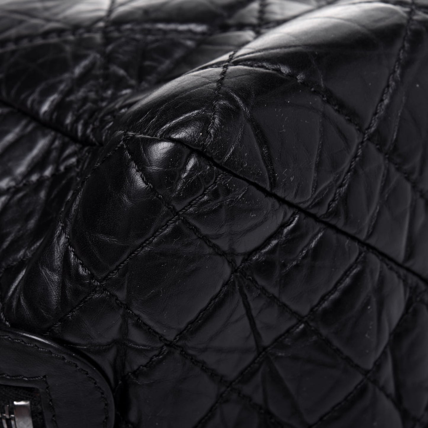 Aged Calfskin Quilted Large Secret Tag Bowling Bag Black