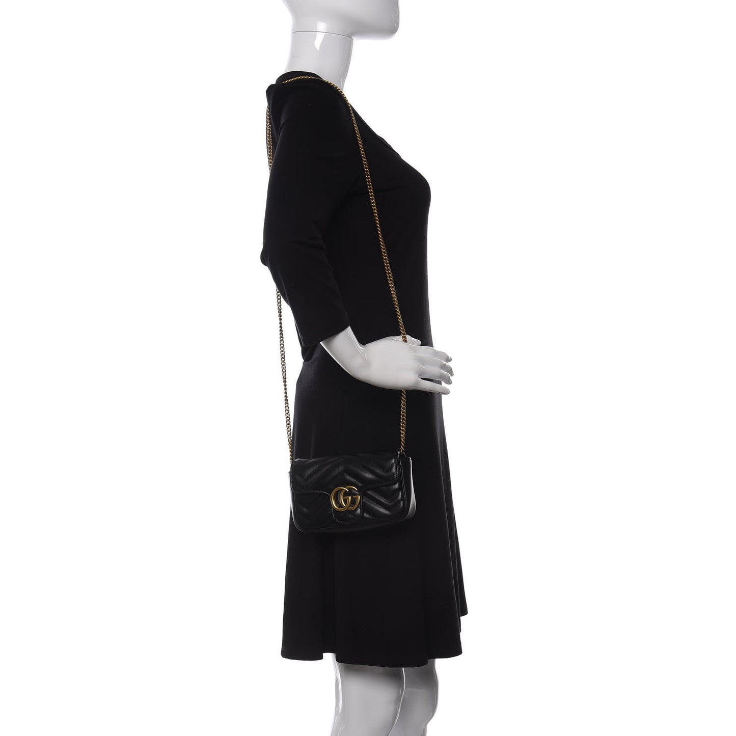 Calfskin Matelasse Super Mini GG Marmont Shoulder Bag Black