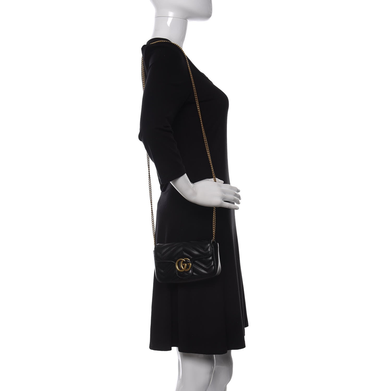 Gucci Calfskin Matelasse Super Mini GG Marmont Shoulder Bag Black 2 of 8