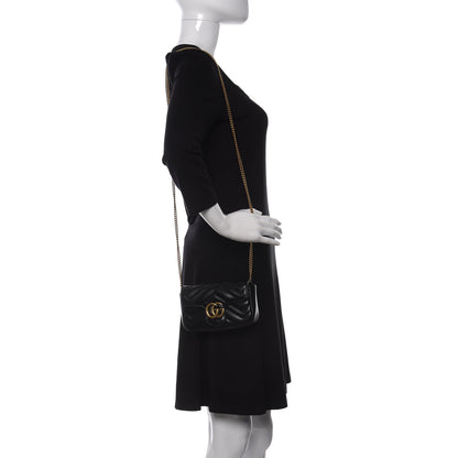 Gucci Calfskin Matelasse Super Mini GG Marmont Shoulder Bag Black 2 of 8