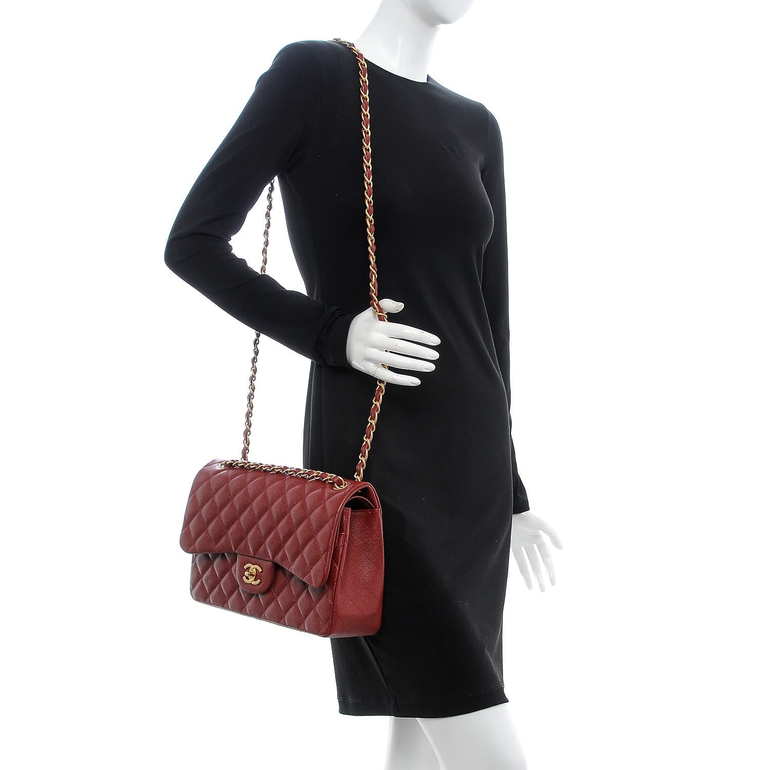 Chanel Iridescent Caviar Quilted Jumbo Double Flap Burgundy 2 of 9