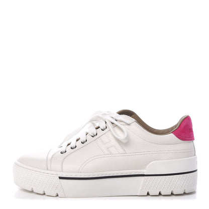 Hermes Calfskin Suede Goatskin Womens Voltage Sneakers 39 Blanc Rose Fuchsia 1 of 10