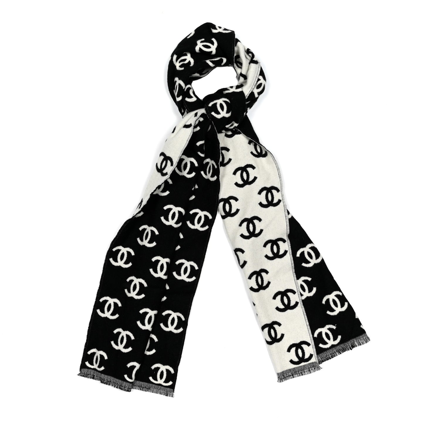 Wool Cashmere CC Scarf Black White