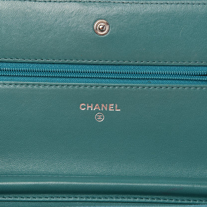 Chanel Lambskin Quilted Boy Wallet On Chain WOC Turquoise 6 of 13