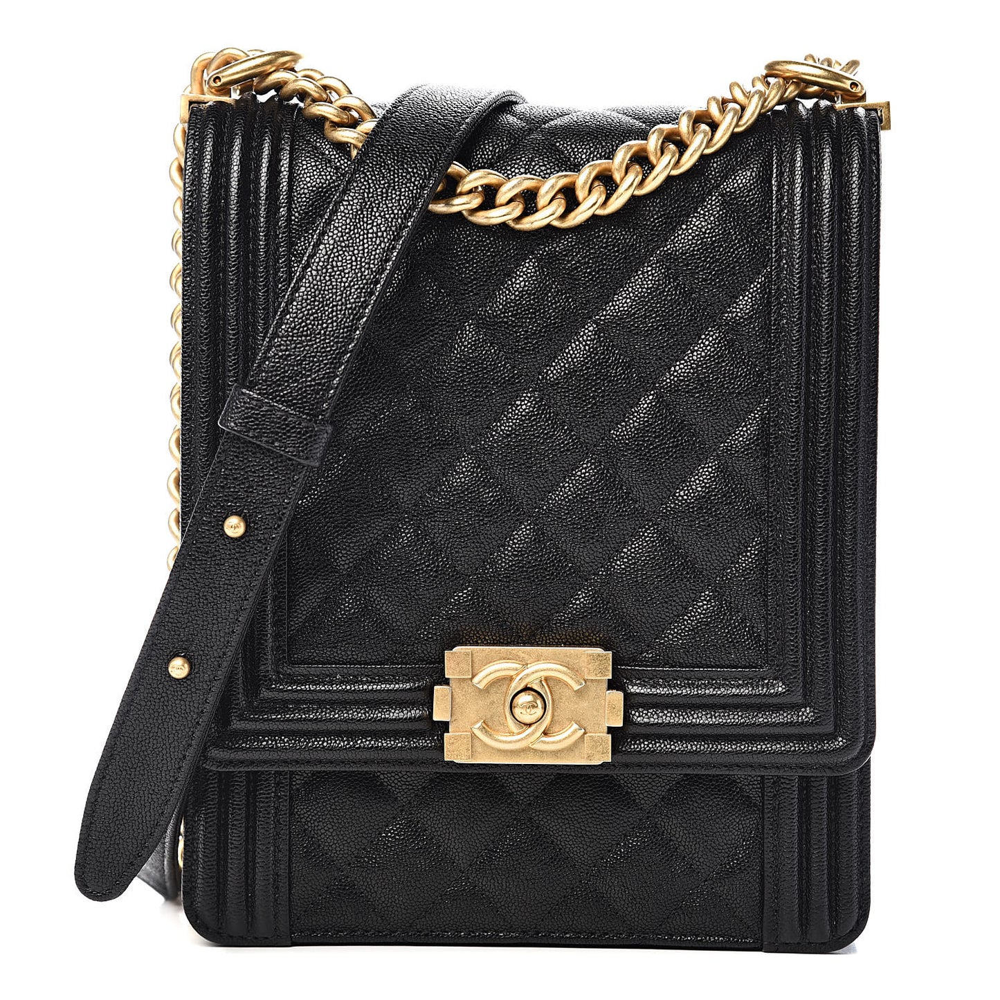 Caviar Quilted North South Boy Flap Black